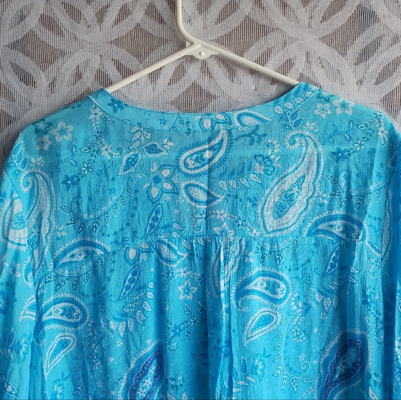 Como vintage blouse 2X blue paisley long sleeves button up - Picture 5 of 6